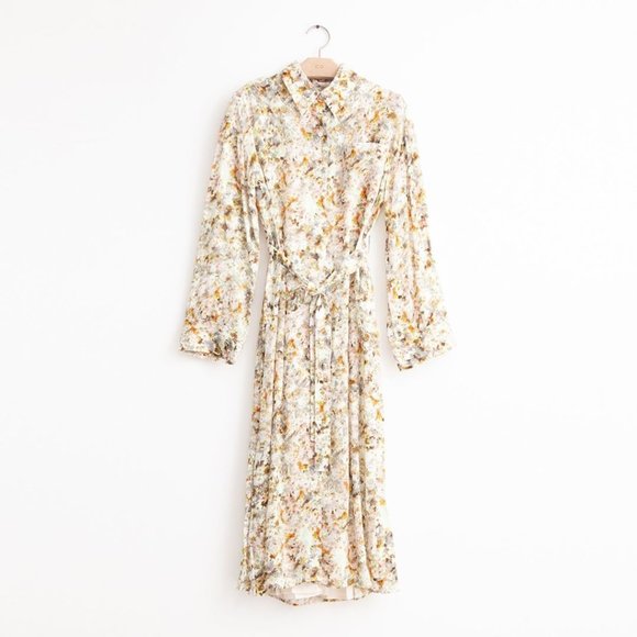 NWT Co Collections Button Front Shirtdress w/ Belt in Abstract Floral Jacquard, - Picture 1 of 7